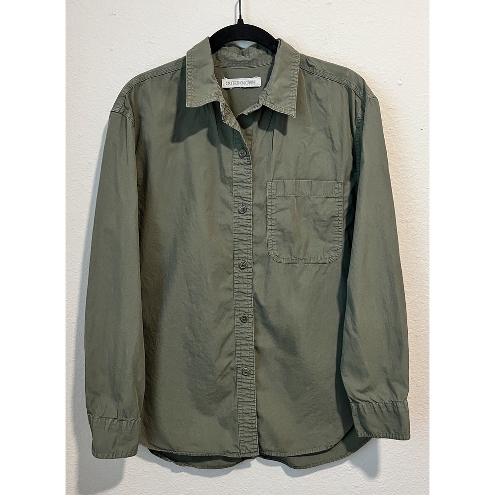 Outerknown Women's Button Down Top Size Small Olive Green Long Sleeve Cotton
